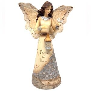 Elements-Bless this Home Angel Figurine w/Lantern collectible- Cream/Silver EUC